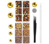 YHMQ DU 6616 Pieces Golden Yellow Hotfix Rhinestones Crystal Glass Gems for Tumbler Clothes Shirt Glitter Flat Back Round with Tweezers and Picking Pen (Set SS6-SS30)