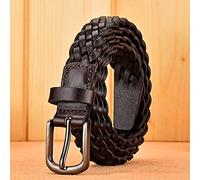YHMX Women's Braided Leather Belt, Braided Woven Belt for Women Casual Jeans with Solid Prong Buckle,Coffee,100cm
