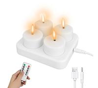 YHNDECO Rechargeable Tea Lights, 4pcs LED Tea Lights with Remote Timer, Battery Tealights with Charging Base, Rechargeable Tealight Candles for Wedding, Halloween, Christmas Decorations