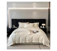 YHNNH 100S Egyptian Cotton Luxury Embroidery Bedding Set Simple Solid Color Duvet Cover Flat/Fitted Bed Sheet Pillowcase(Bianco,Queen Size 4pcs)