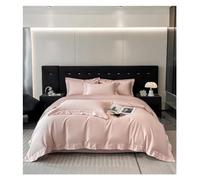 YHNNH 100S Egyptian Cotton Luxury Embroidery Bedding Set Simple Solid Color Duvet Cover Flat/Fitted Bed Sheet Pillowcase(Pink,Queen Size 4pcs)