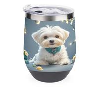 YHNNH 12oz Stainless Steel Tumbler with Lid,Lovely Maltese Dogprinted Reusable Insulated Stemless Wine Coffee Tumbler Personalized Travel Mug