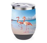 YHNNH 12oz Stainless Steel Tumbler with Lid,Pink Flamingo on Beachprinted Reusable Insulated Stemless Wine Coffee Tumbler Personalized Travel Mug