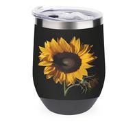 YHNNH 12oz Stainless Steel Tumbler with Lid,Sunflower Black Backgroundprinted Reusable Insulated Stemless Wine Coffee Tumbler Personalized Travel Mug