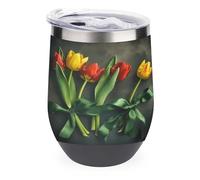 YHNNH 12oz Stainless Steel Tumbler with Lid,Yellow and Red Flowersprinted Reusable Insulated Stemless Wine Coffee Tumbler Personalized Travel Mug