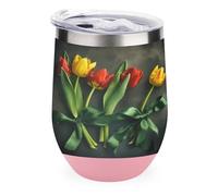 YHNNH 12oz Stainless Steel Tumbler with Lid,Yellow and Red Flowersprinted Reusable Insulated Stemless Wine Coffee Tumbler Personalized Travel Mug