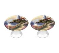 YHNNH 2 Pack Cabinet Door Knobs,Lighthouse Diamond Paintingprinted 28mm Round Drawer Pulls Stainless Steel Kitchen Cupboard Furniture Handles