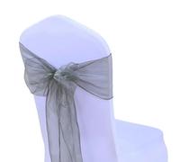 YHNNH, 25PC Chair Sashes Wedding Organza Chair Sashes Bow Sheer Organza Fabric Chair Pew Bows for Banquet Ceremony Event Party Decor(Grey)
