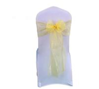 YHNNH, 25Pcs/Lot New Wedding Organza Chair Sash Bow Chair Cover Banquet Wedding Party Decoration Organza Sashes(Yellow)