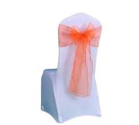YHNNH, 25Pcs/Lot New Wedding Organza Chair Sash Bow Chair Cover Banquet Wedding Party Decoration Organza Sashes(Orange)