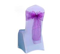 YHNNH, 25Pcs/Lot New Wedding Organza Chair Sash Bow Chair Cover Banquet Wedding Party Decoration Organza Sashes(Purple)