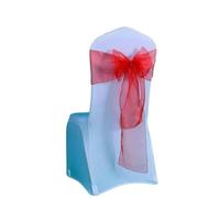 YHNNH, 25Pcs/Lot New Wedding Organza Chair Sash Bow Chair Cover Banquet Wedding Party Decoration Organza Sashes(Red)