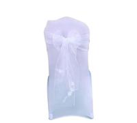 YHNNH, 25Pcs/Lot New Wedding Organza Chair Sash Bow Chair Cover Banquet Wedding Party Decoration Organza Sashes(White)