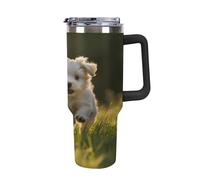 YHNNH 40 Ounce Tumbler with Handle and Straw,Puppy Crossing The Grassprinted Stainless Steel Reusable Leakproof Insulated Road Trip Cup with Lids Fits in Car Cup Holder
