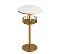 YHNNH 55cm Round Marble Top Pub Bar Table|Standing Coffee High Tables with Golden Wrought Iron Frame,Double-Layer Design|for Living Room/Balcony/Terrace/Garden,Single-2 People