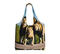 YHNNH A Pack Of Lions Reusable Canvas Tote Bag, Large Grocery Shopping Bag, Lightweight And Durable, Black, One Size