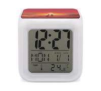 YHNNH Alarm Clock Digital,Couple Watching Sunriseprinted Battery Powered Bedside Plastic Alarm Clock with LED Display,Light Sensor for People Who Are Afraid of The Dark
