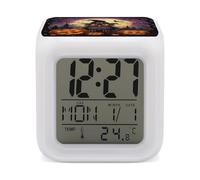 YHNNH Alarm Clock Digital,Halloween Owl Ghost Pumpkinprinted Battery Powered Bedside Plastic Alarm Clock with LED Display,Light Sensor for People Who Are Afraid of The Dark