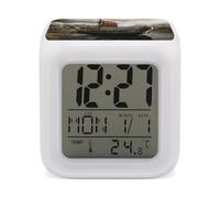 YHNNH Alarm Clock Digital,Old Viking Boatprinted Battery Powered Bedside Plastic Alarm Clock with LED Display,Light Sensor for People Who Are Afraid of The Dark