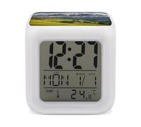 YHNNH Alarm Clock Digital,Surrounded by Mountainsprinted Battery Powered Bedside Plastic Alarm Clock with LED Display,Light Sensor for People Who Are Afraid of The Dark