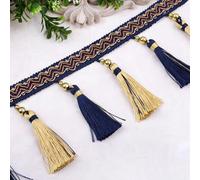 YHNNH, Beads Hanging Ball Tassel,Fringe Trimming, 12 Yards DIY Curtain Sewing Trim Braid Tassel Fringe Fabric Ribbon Trimming(Navy Blue)