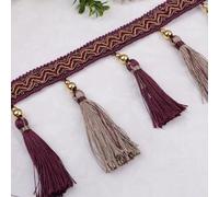YHNNH, Beads Hanging Ball Tassel,Fringe Trimming, 12 Yards DIY Curtain Sewing Trim Braid Tassel Fringe Fabric Ribbon Trimming(Dark Purple)