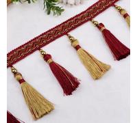 YHNNH, Beads Hanging Ball Tassel,Fringe Trimming, 12 Yards DIY Curtain Sewing Trim Braid Tassel Fringe Fabric Ribbon Trimming(Red)