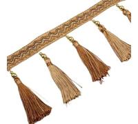 YHNNH, Beads Hanging Ball Tassel,Fringe Trimming, 12 Yards DIY Curtain Sewing Trim Braid Tassel Fringe Fabric Ribbon Trimming(Light Brown)
