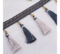 YHNNH, Beads Hanging Ball Tassel,Fringe Trimming, 12 Yards DIY Curtain Sewing Trim Braid Tassel Fringe Fabric Ribbon Trimming(Dark Blue)