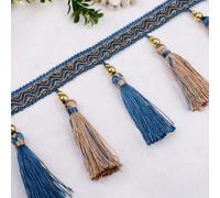 YHNNH, Beads Hanging Ball Tassel,Fringe Trimming, 12 Yards DIY Curtain Sewing Trim Braid Tassel Fringe Fabric Ribbon Trimming(Blu)