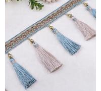 YHNNH, Beads Hanging Ball Tassel,Fringe Trimming, 12 Yards DIY Curtain Sewing Trim Braid Tassel Fringe Fabric Ribbon Trimming(Light Blue)