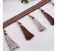 YHNNH, Beads Hanging Ball Tassel,Fringe Trimming, 12 Yards DIY Curtain Sewing Trim Braid Tassel Fringe Fabric Ribbon Trimming(Bruin)