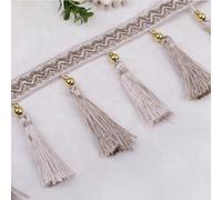 YHNNH, Beads Hanging Ball Tassel,Fringe Trimming, 12 Yards DIY Curtain Sewing Trim Braid Tassel Fringe Fabric Ribbon Trimming(Beige)
