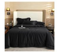 YHNNH Black1400TC Egyptian Cotton Luxury Bedding Set Soft Silky Solid Color Duvet Cover Flat/Fitted Bed Sheet Pillowcase(A,Queen Size 4pcs)