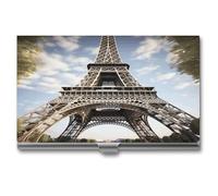 YHNNH Business Card Holders, Aluminum Alloy Slim Portable Pocket Business Card Case,Eiffel Tower French Paris Monumentprinted Metal Credit Card Holder for Women Men