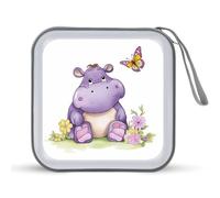 YHNNH Butterfly And Hippo DVD Case,Portable Zipper CD Holder EVA Protective Blu-ray Wallet Hard Plastic DVD Case Large Storage Disc Wallet Bag for Car, Home, Office, Games Disc