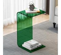 YHNNH C-Shaped Clear Acrylic Side Table Embedded Coffee Table for The Couch and Bed Modern Transparent End Table for Living Room Space Saver(Green,23.5" H)