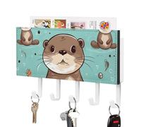 YHNNH Cartoon Cute Otter Key Hook,Key Holder for Wall,Mail Organizer with Hooks for Entryway,Adhesive Keys Rack with Tray for Front Door Kitchen Garage