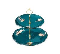 YHNNH, Ceramic Double-layer Dessert Table Detachable Cupcake Display Stand Metal Handle Afternoon Tea Pastry Rack Cake Tray