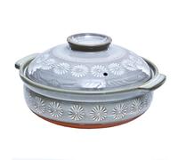 YHNNH, Ceramic Hot Pot Casserole, Round Earthenware Clay Pot with Lid, Heat Insulation Hot Pot, Double Handle Earthen Pot, Cookware for Stew Soup Blue WHI(33.5cm)