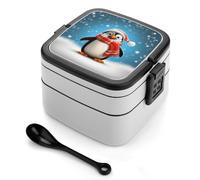 YHNNH Christmas Funny Penguin Double Layer Bento Box,Modern Minimalist Design Stackable Lunch Box, Leak-Proof Rectangle Lunchable Food Container for Family