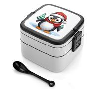 YHNNH Christmas Penguin Double Layer Bento Box,Modern Minimalist Design Stackable Lunch Box, Leak-Proof Rectangle Lunchable Food Container for Family