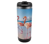 YHNNH Coffee Travel Mug Leakproof,Pink Flamingo on Beachprinted 380ML Stainless Steel Insulated Travel Cups Tumbler for Hot Cold Drinks with Lid