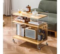 YHNNH End Table with Storage Narrow Side Table & Small Bedside Nightstand with 3-Tier Open Shelves Clear Acrylic Coffee Table on 360° Swivel Wheels,Ideal for Living Room