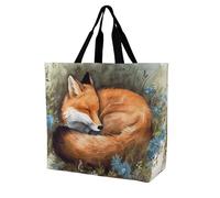 YHNNH Fashionable Reusable Women's Shoulder Tote Bag A Sleeping Fox Printed with Unique Heat Transfer Print, Eco-Friendly Durable Polyester for Grocery, Travel & Gifts