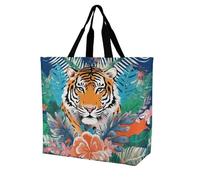YHNNH Fashionable Reusable Women's Shoulder Tote Bag Tropical Tiger Print Printed with Unique Heat Transfer Print, Eco-Friendly Durable Polyester for Grocery, Travel & Gifts