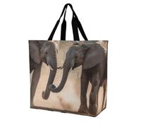 YHNNH Fashionable Reusable Women's Shoulder Tote Bag Two Elephants Playing Printed with Unique Heat Transfer Print, Eco-Friendly Durable Polyester for Grocery, Travel & Gifts