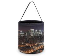 YHNNH Halloween Candy Basket Tote Bag,New York Nightprinted Reusable Polyester Fabric Halloween Treat Bags Tote Bucket for Party Favor