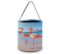 YHNNH Halloween Candy Basket Tote Bag,Pink Flamingo on Beachprinted Reusable Polyester Fabric Halloween Treat Bags Tote Bucket for Party Favor
