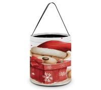 YHNNH Halloween Candy Basket Tote Bag,Santa Hat Gift And Merry Christmasprinted Reusable Polyester Fabric Halloween Treat Bags Tote Bucket for Party Favor